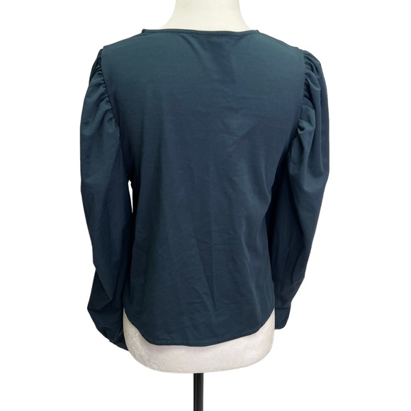 Zara Turquoise Long Puff Sleeve V-Neck Top Size S - Picture 8 of 10